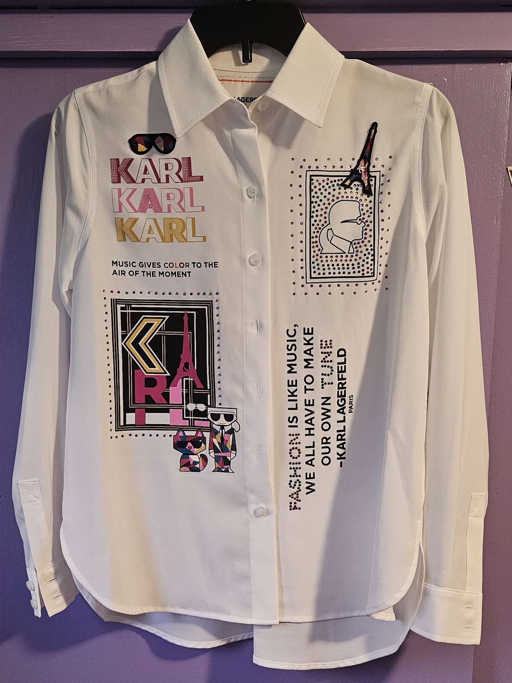 Karl Lagerfeld Paris Limited Edition White Graphic Button-Up Shirt